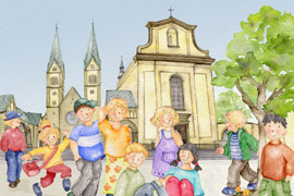 Kinder vor Wallfahrtskirche Werl